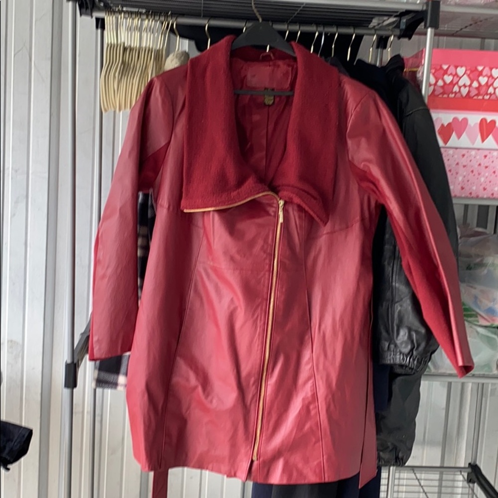 XL Red leather mid leg jacket.
